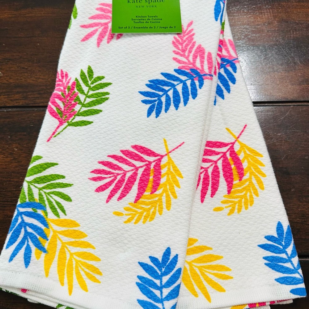 2 Kate Spade Colorful Leaf Print Towels